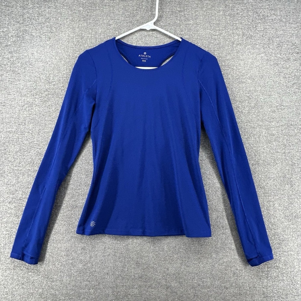 Athleta Rally Up Long Sleeve Pullover Top Women Size XXS Blue Activewear